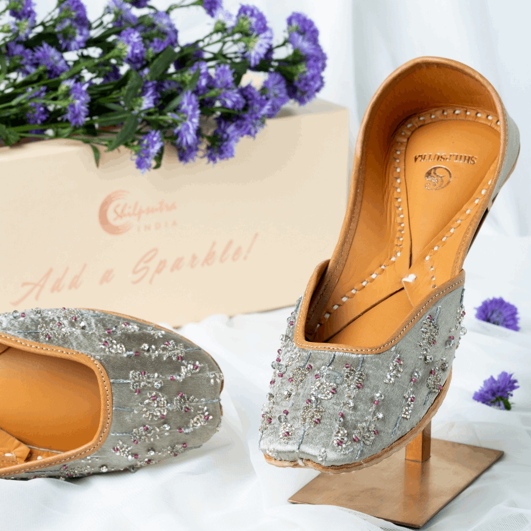 Embroidered Designer Nude Grey Color Ladies Jutti
