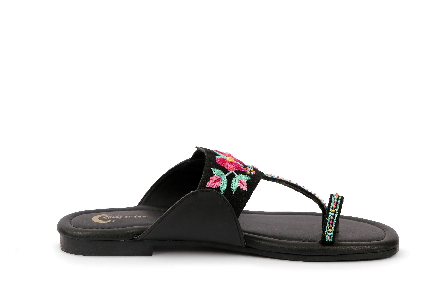 Black Color Embroidered Kolhapuri Ladies Chappal