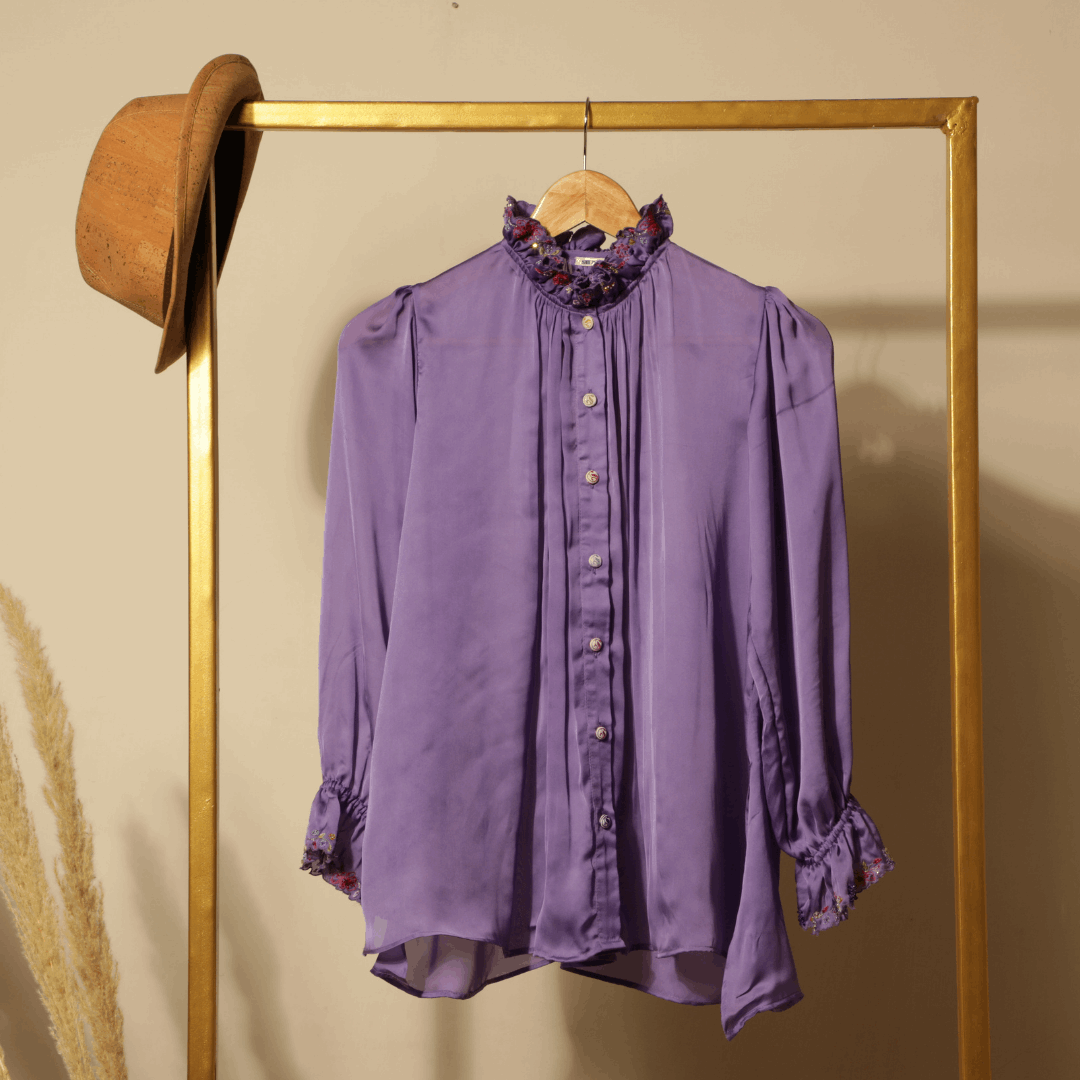 Gathered Cuffs and collar shirt Purple/Pink