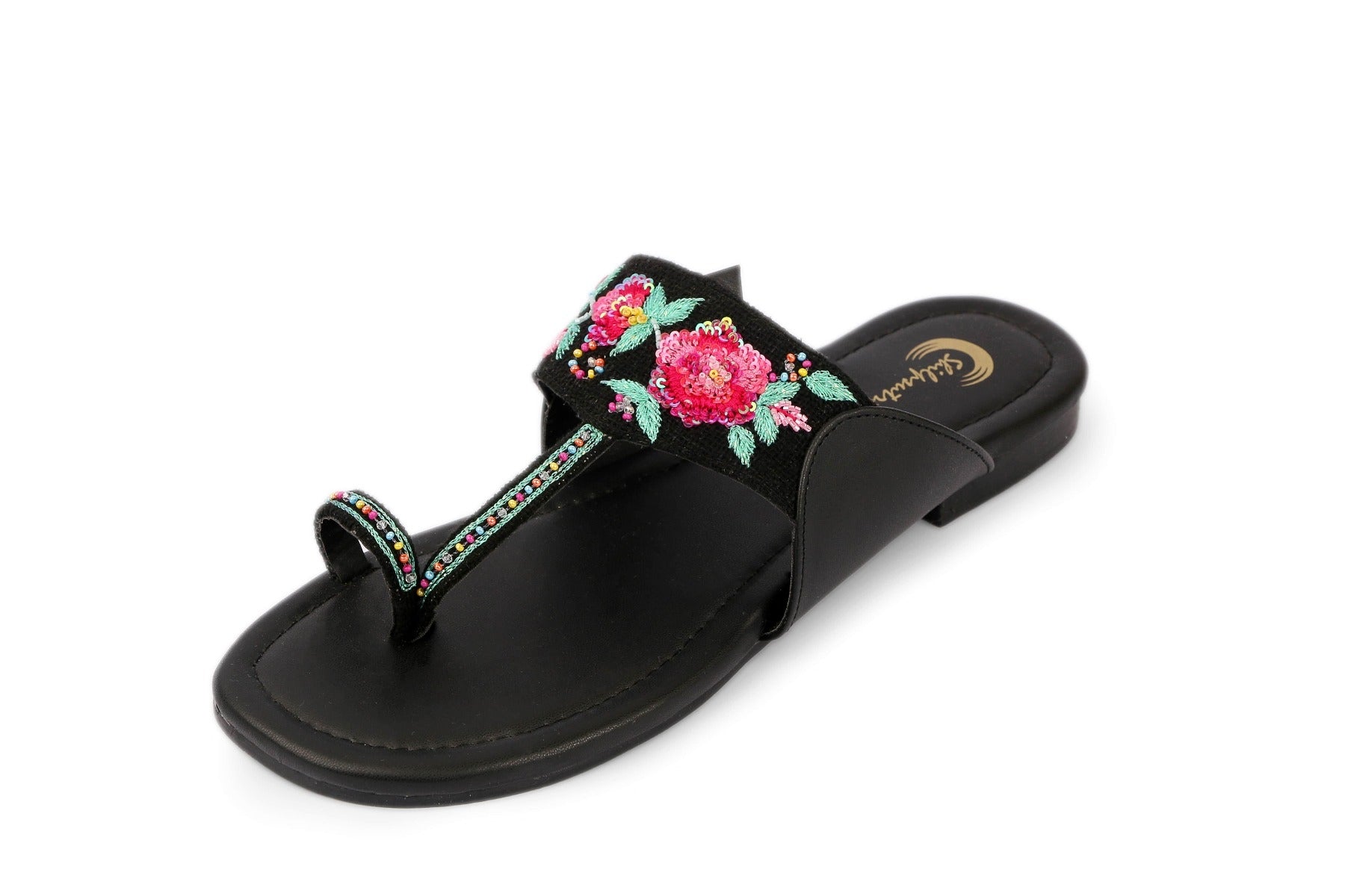 Black Color Embroidered Kolhapuri Ladies Chappal