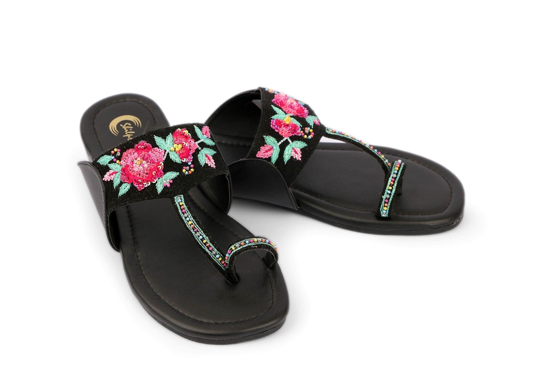 Black Color Embroidered Kolhapuri Ladies Chappal
