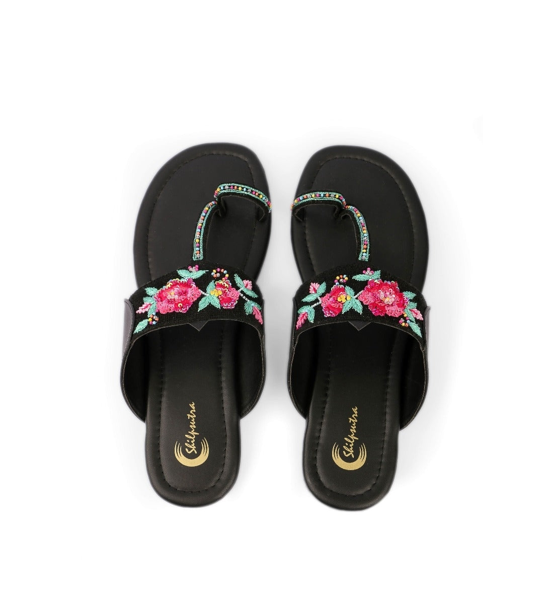 Black Color Embroidered Kolhapuri Ladies Chappal