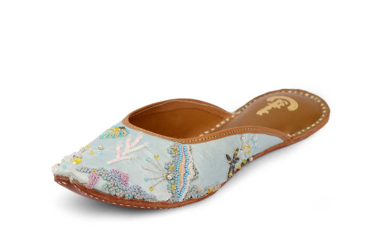 Sky Blue Hand Embroidered Designer Ladies jutti 