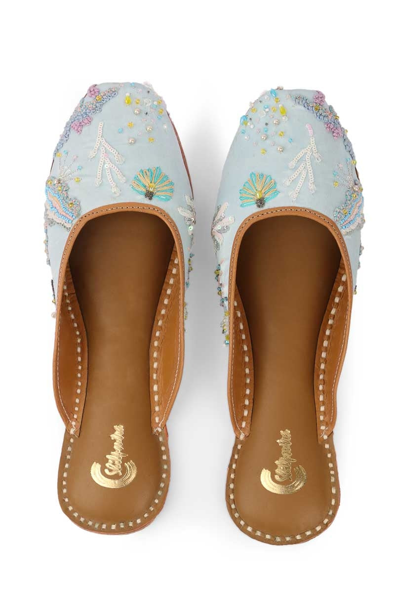Sky Blue Hand Embroidered Designer Ladies jutti 