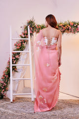 Elegant Rose Saree with Patch Flower Motifs