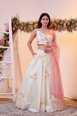 Elegant Lemon Dupion Silk Lehenga with Patch and Shell Work