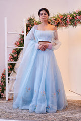 Mughal-Inspired Sky Blue Pure Organza Lehenga