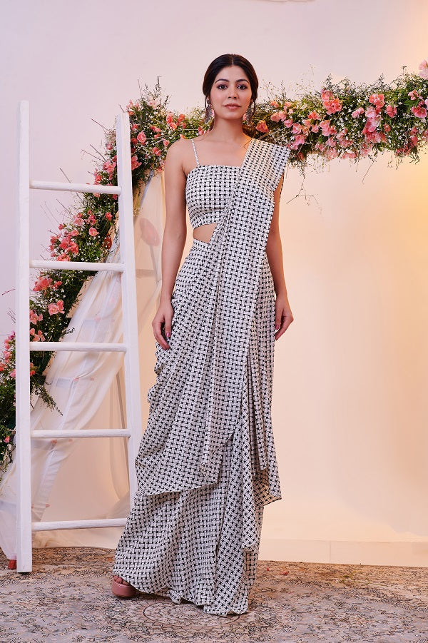 Black and White Geometrical Saree