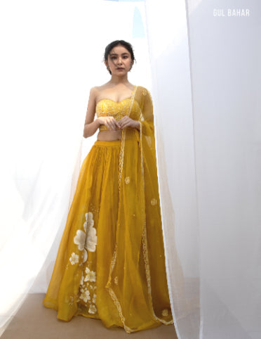 Yellow Mellows Lehenga with Hand-Painted Dupatta