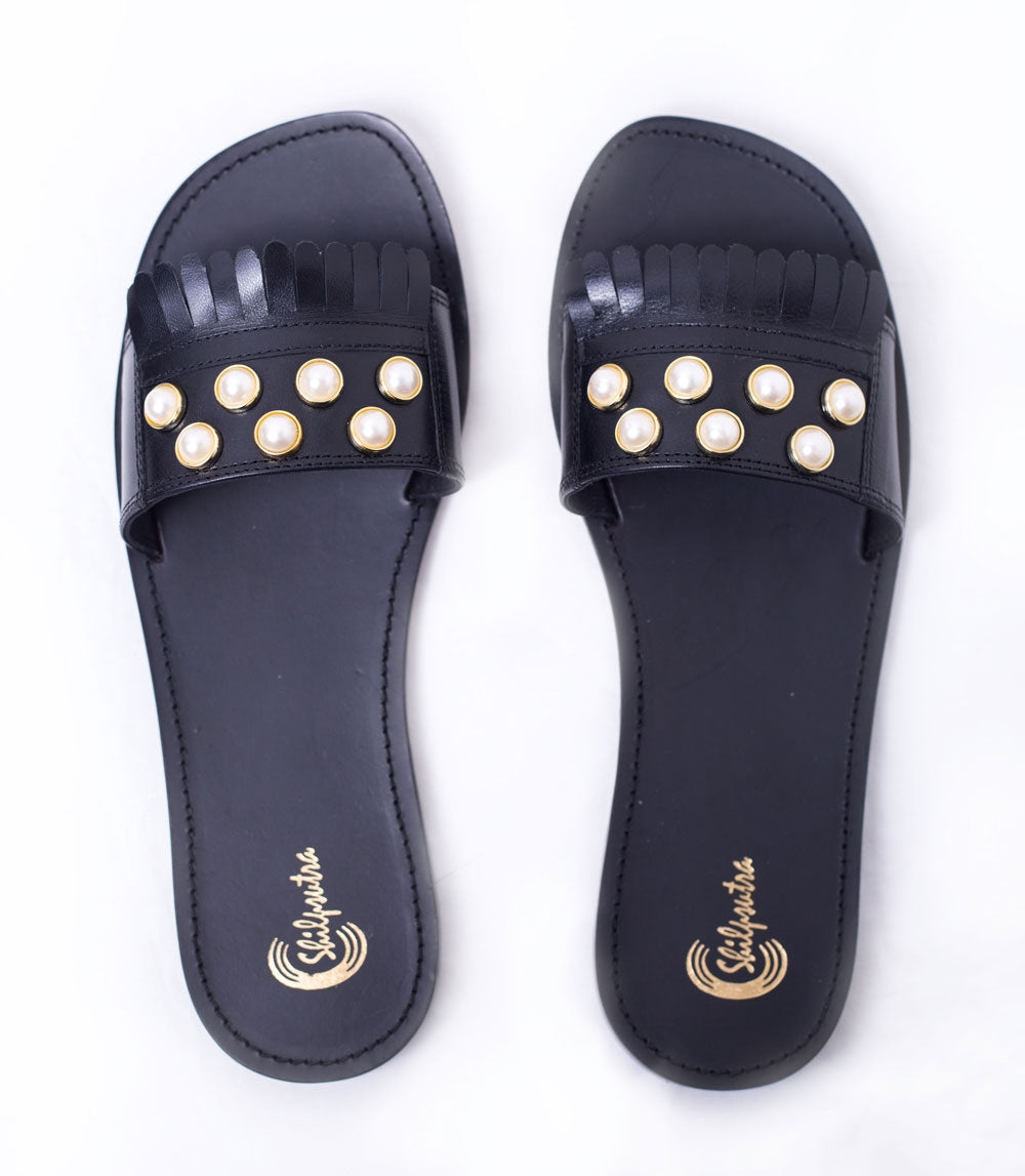 FLAT LEATHER SLIDER SANDALS FOR LADIE - top view