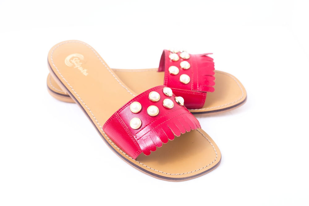 Akoya Red Slider Sandals For Women - Red - front