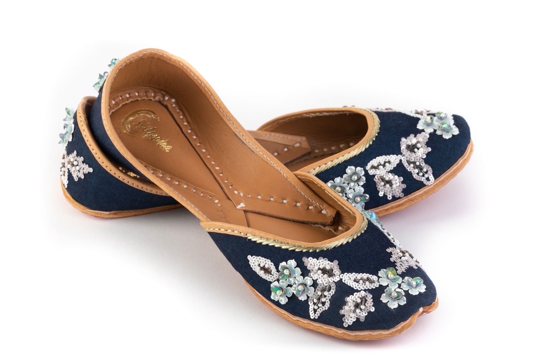Denim color flower embroidery Ladies juti