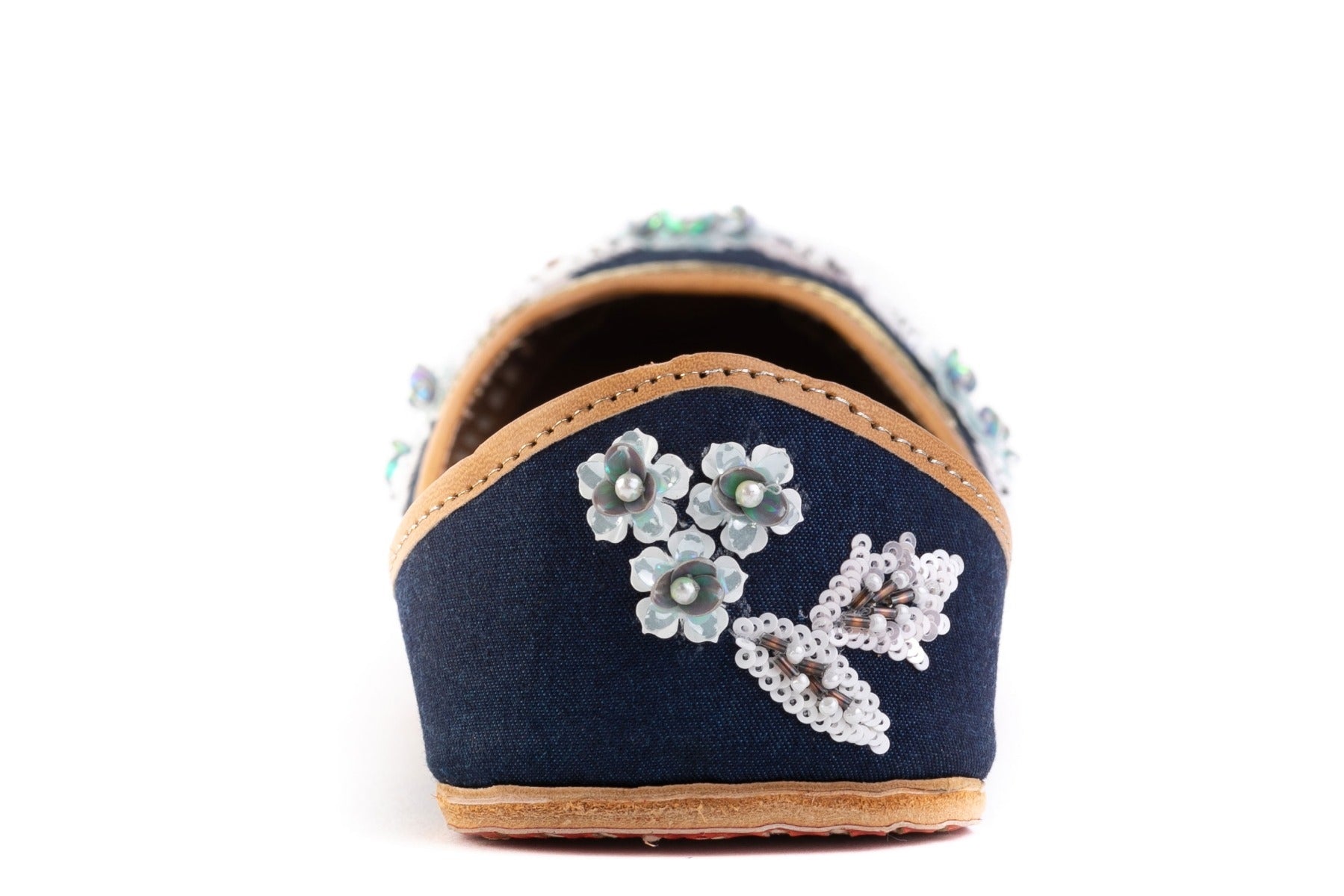 Denim color flower embroidery Ladies juti