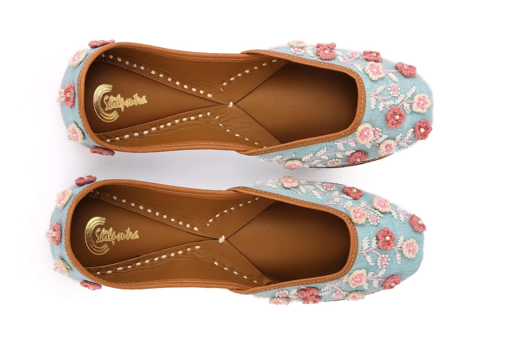 Floral embroidered sky-blue color ladies juti 