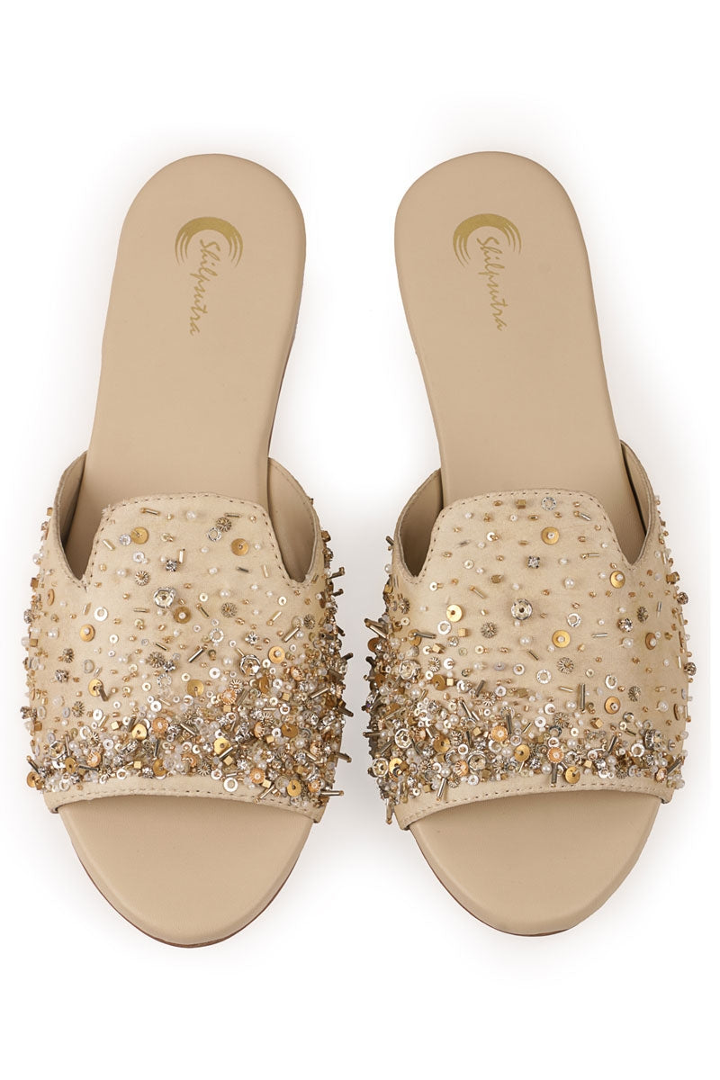 Beige Color Embroidered Designer Ladies Slipper