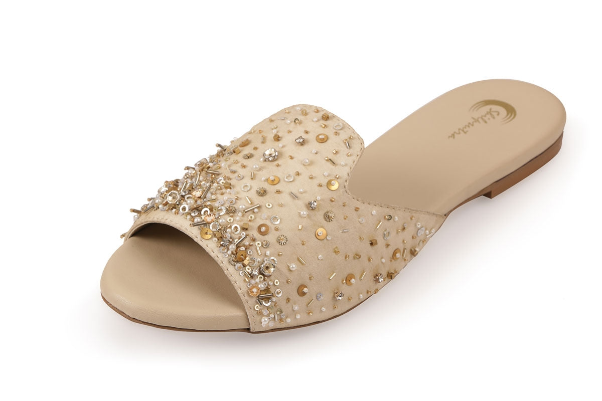 Beige Color Embroidered Designer Ladies Slipper