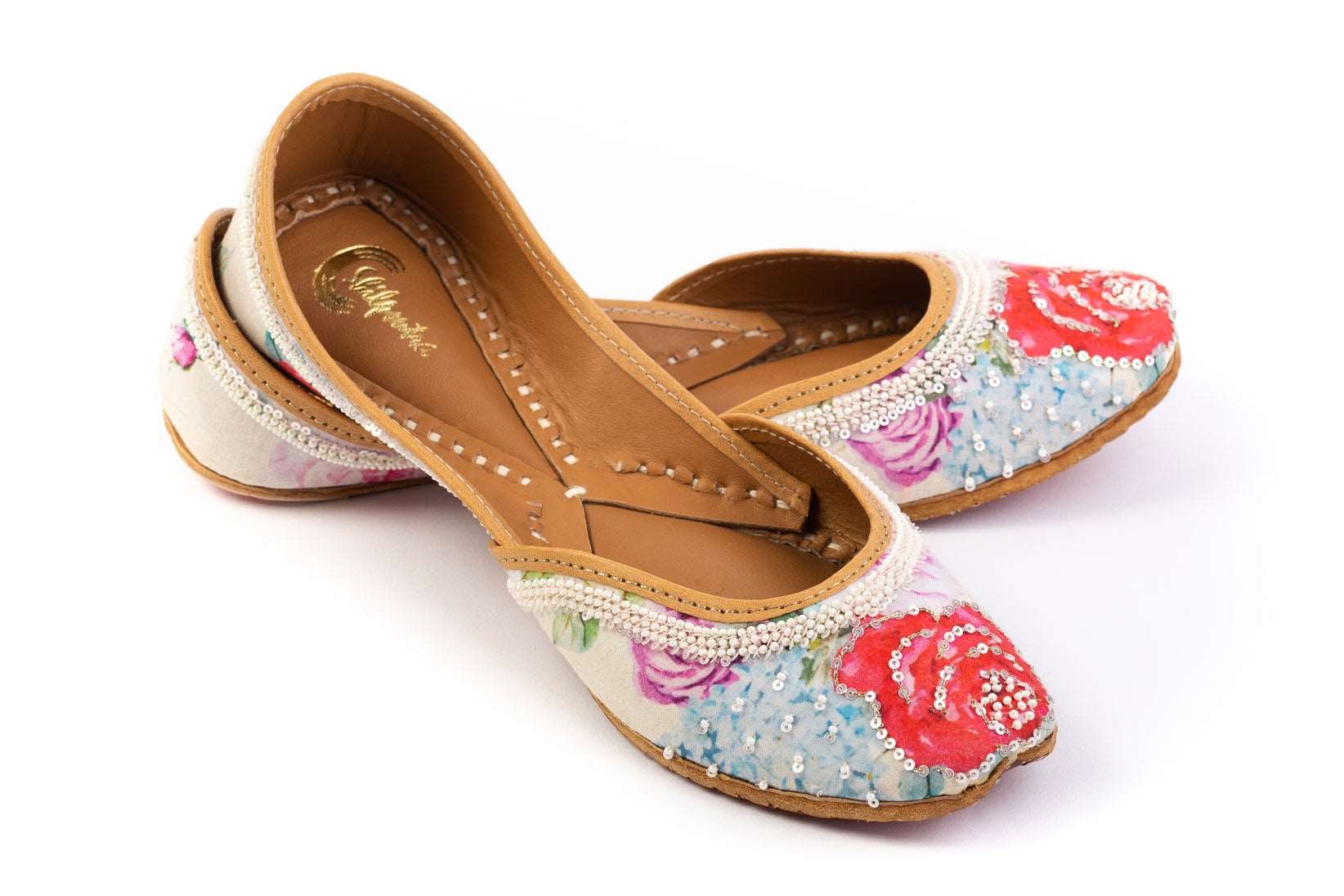 Floral Printed White Color Ladies Juti