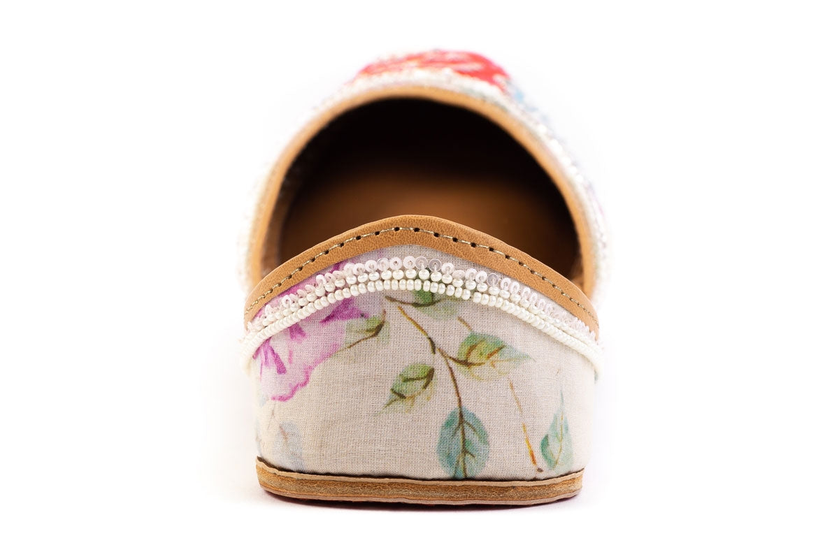 Floral Printed White Color Ladies Juti