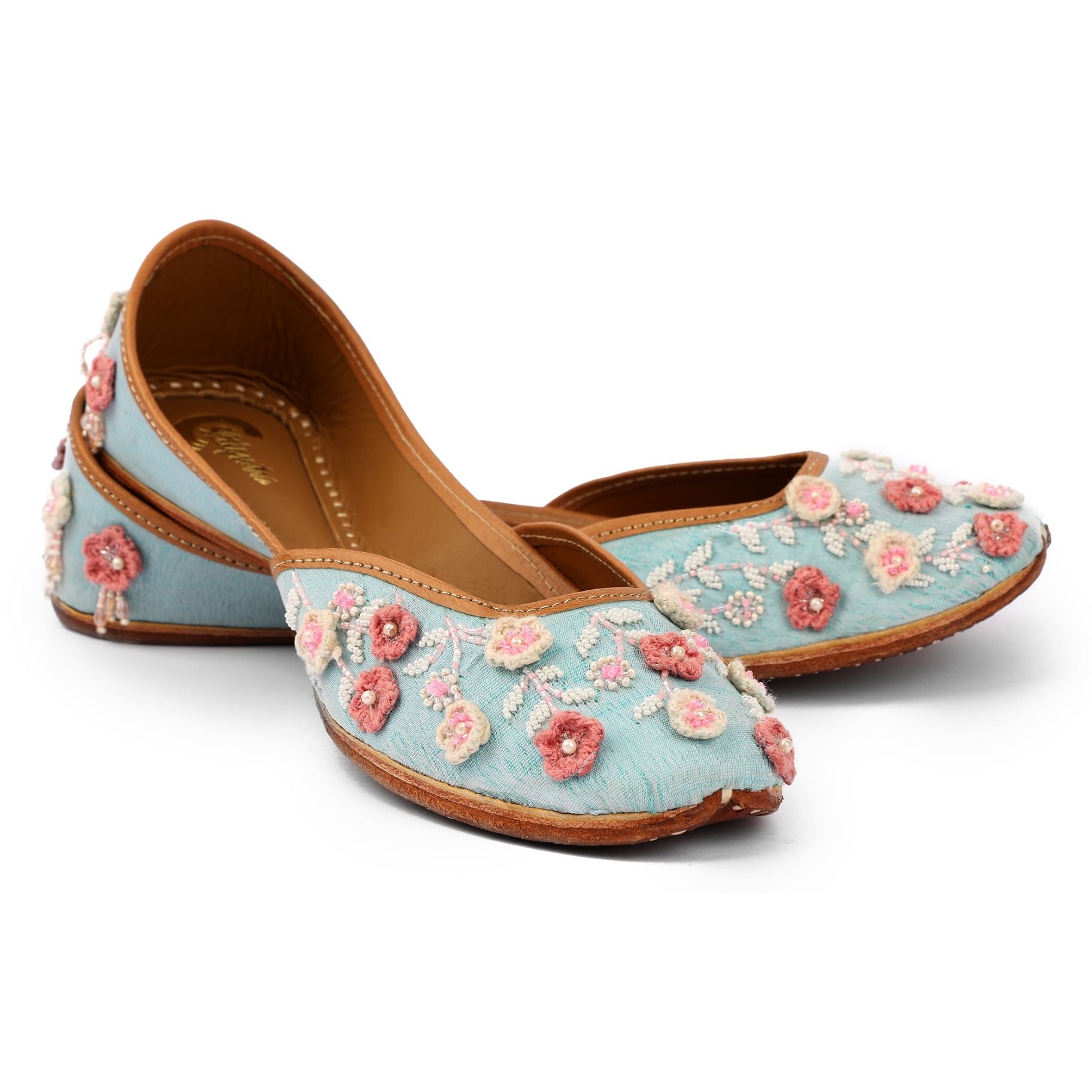 Floral embroidered sky-blue color ladies juti 