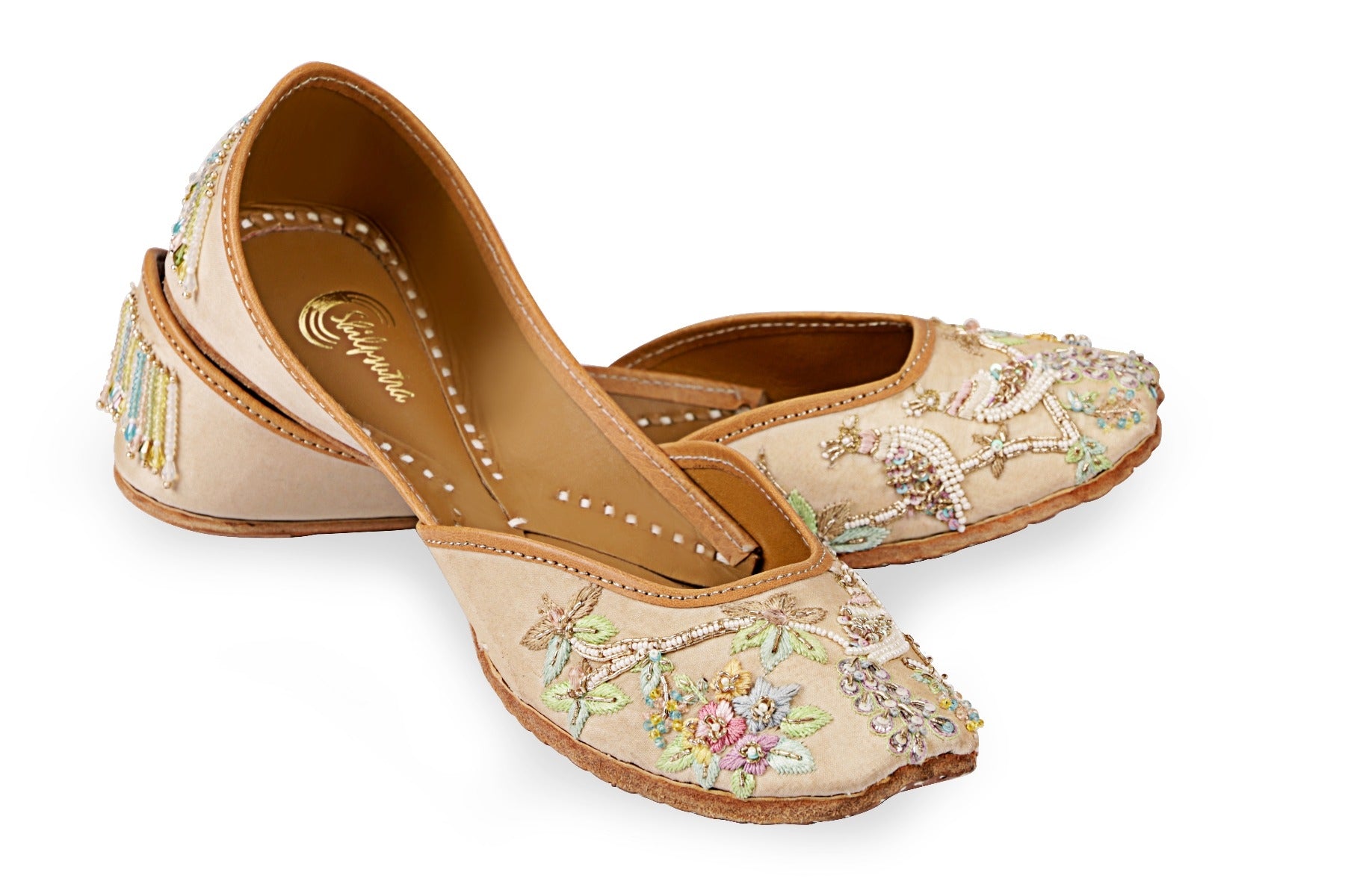 Multicolor Embroidered Cream Color Ladies Punjabi Jutti