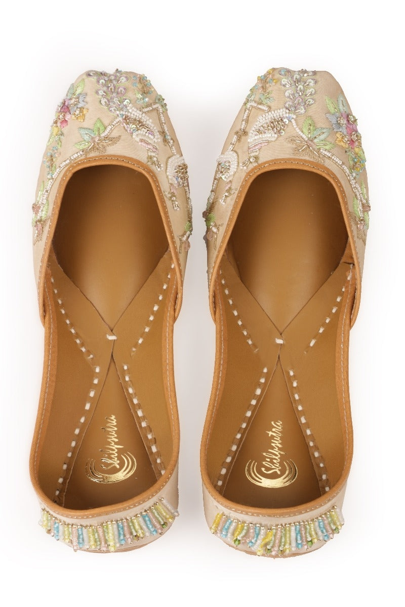 Multicolor Embroidered Cream Color Ladies Punjabi Jutti