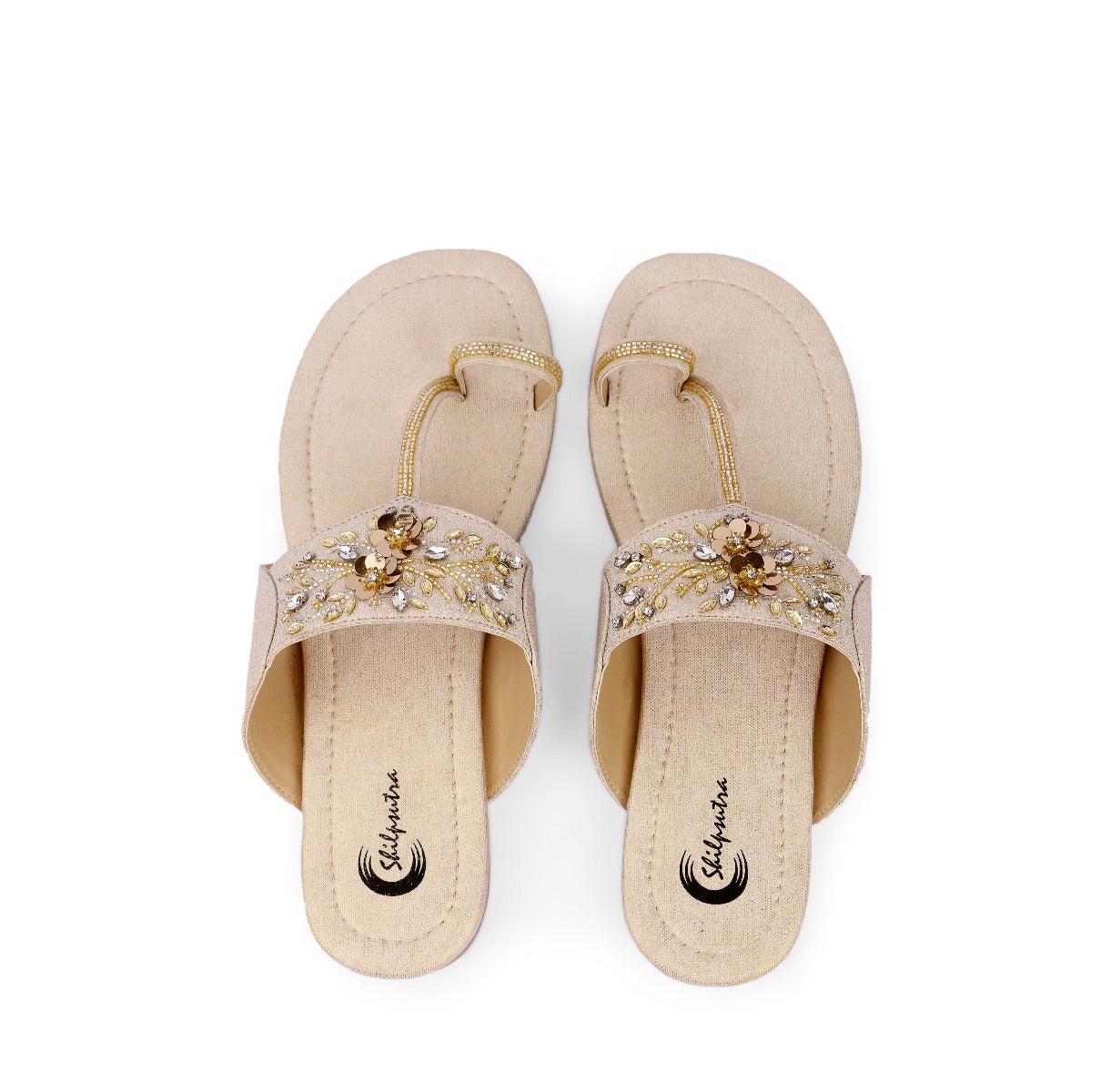 Beige color Designer 3D embroidered kohapuri ladies slipper