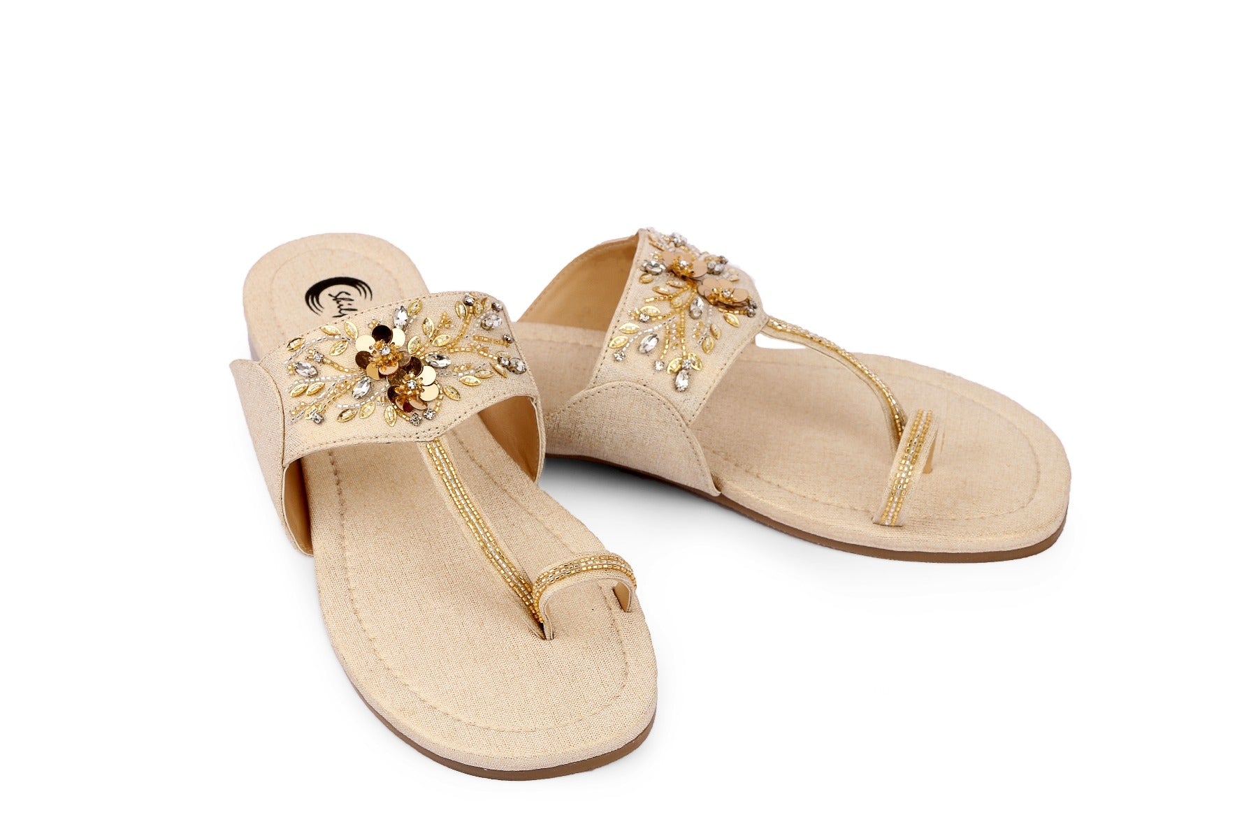 Beige color Designer 3D embroidered kohapuri ladies slipper