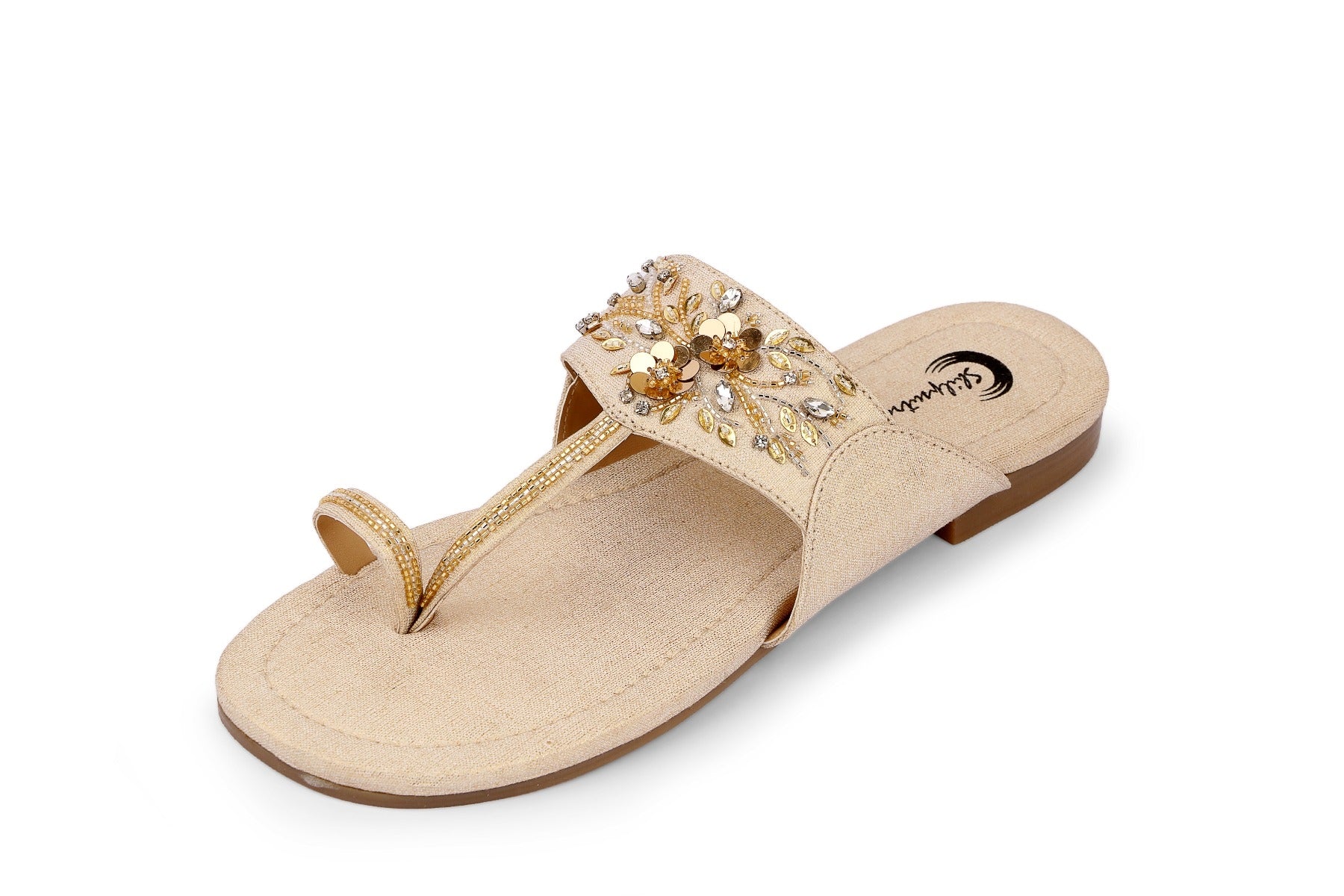 Beige color Designer 3D embroidered kohapuri ladies slipper