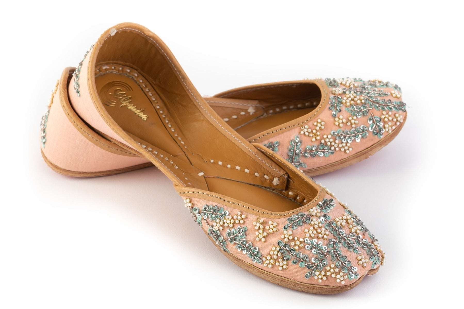 Peach Color Hand Embroidered Designer Juti for Womens