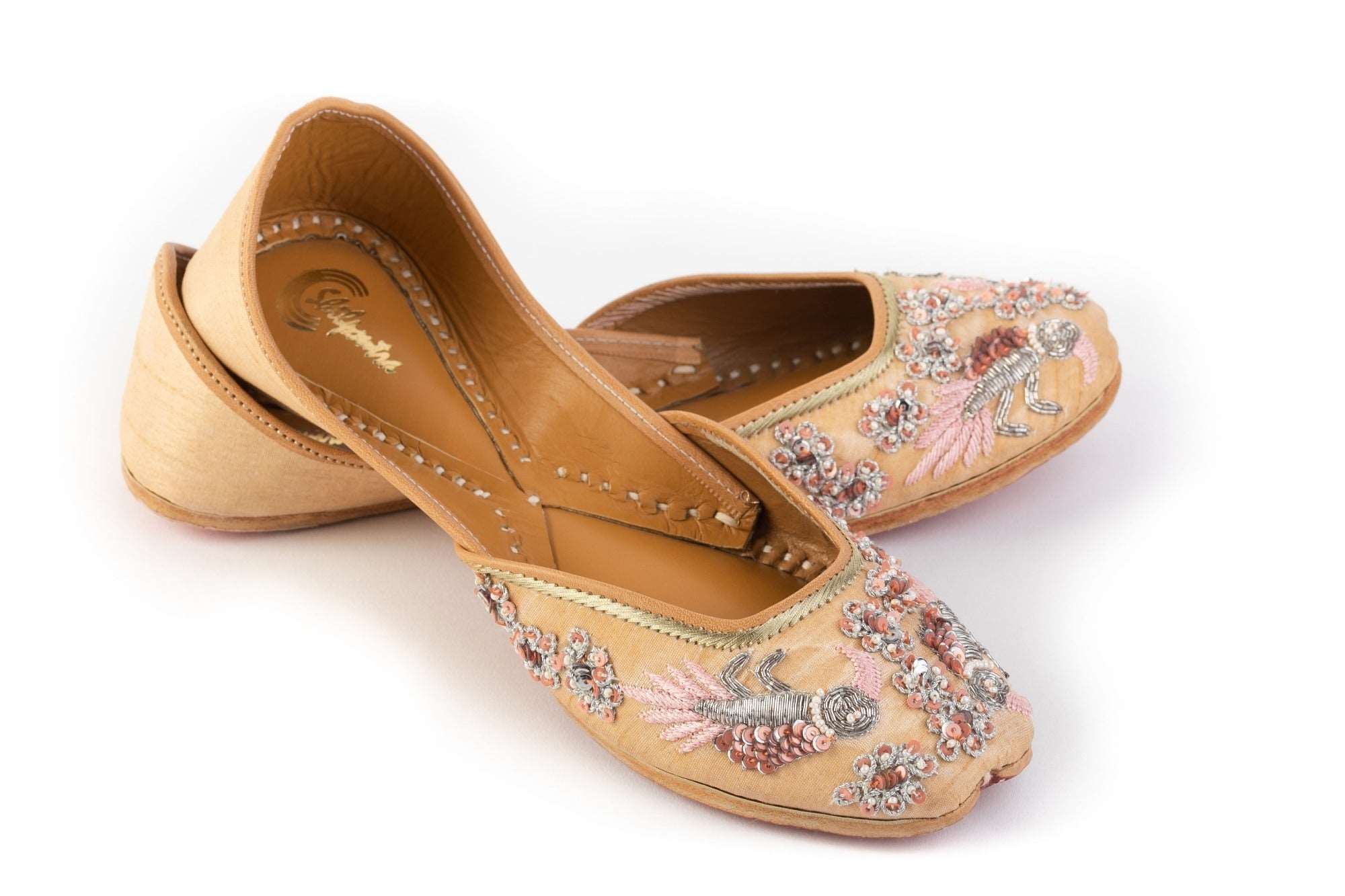 Peach Color Embroidered Designer jutti for Ladies