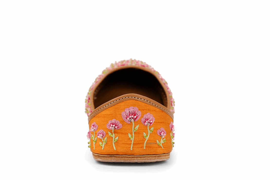 Saffron Color hand Embroidered Ladies Juti