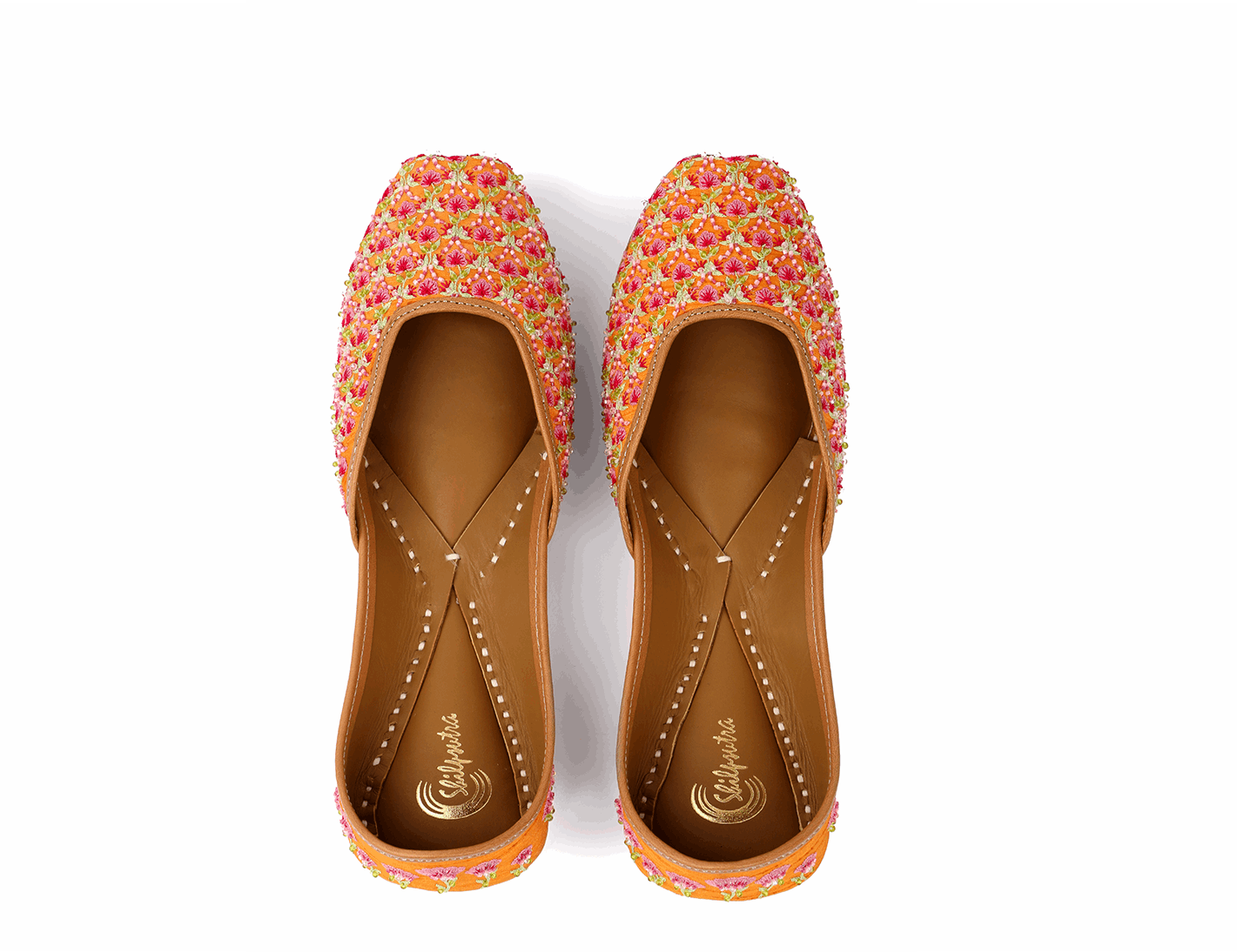 Saffron Color hand Embroidered Ladies Juti
