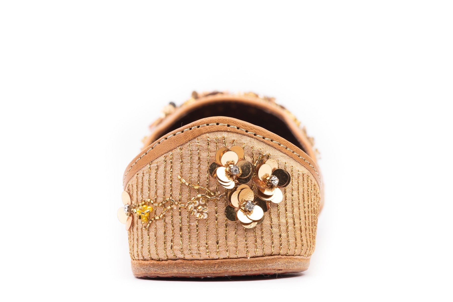 Designer Gold Color Hand Embroidered Punjabi Ladies Jutti