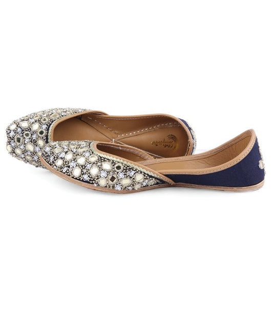 Silver Mirror Worked Designer Punjabi Ladies Jutti - Moonlight