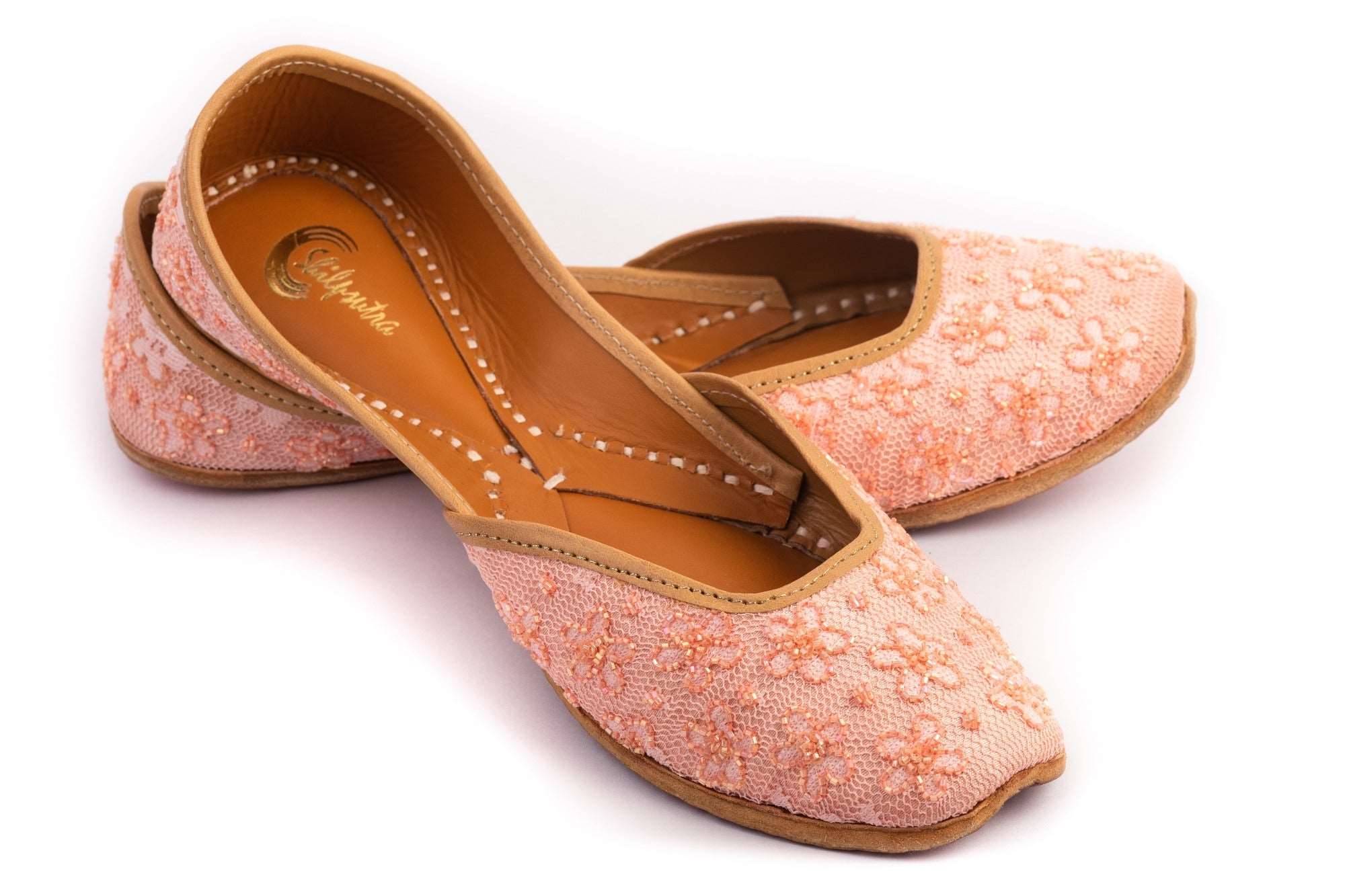 Floral Embroidered Peach Color Designer Ladies Jutti