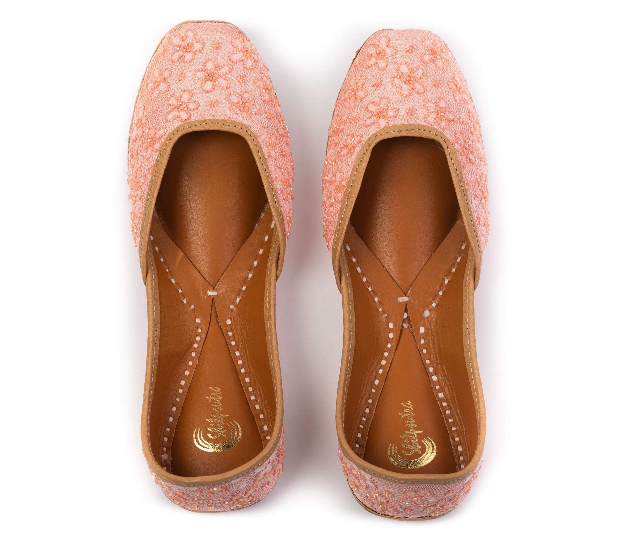 Floral Embroidered Peach Color Designer Ladies Jutti