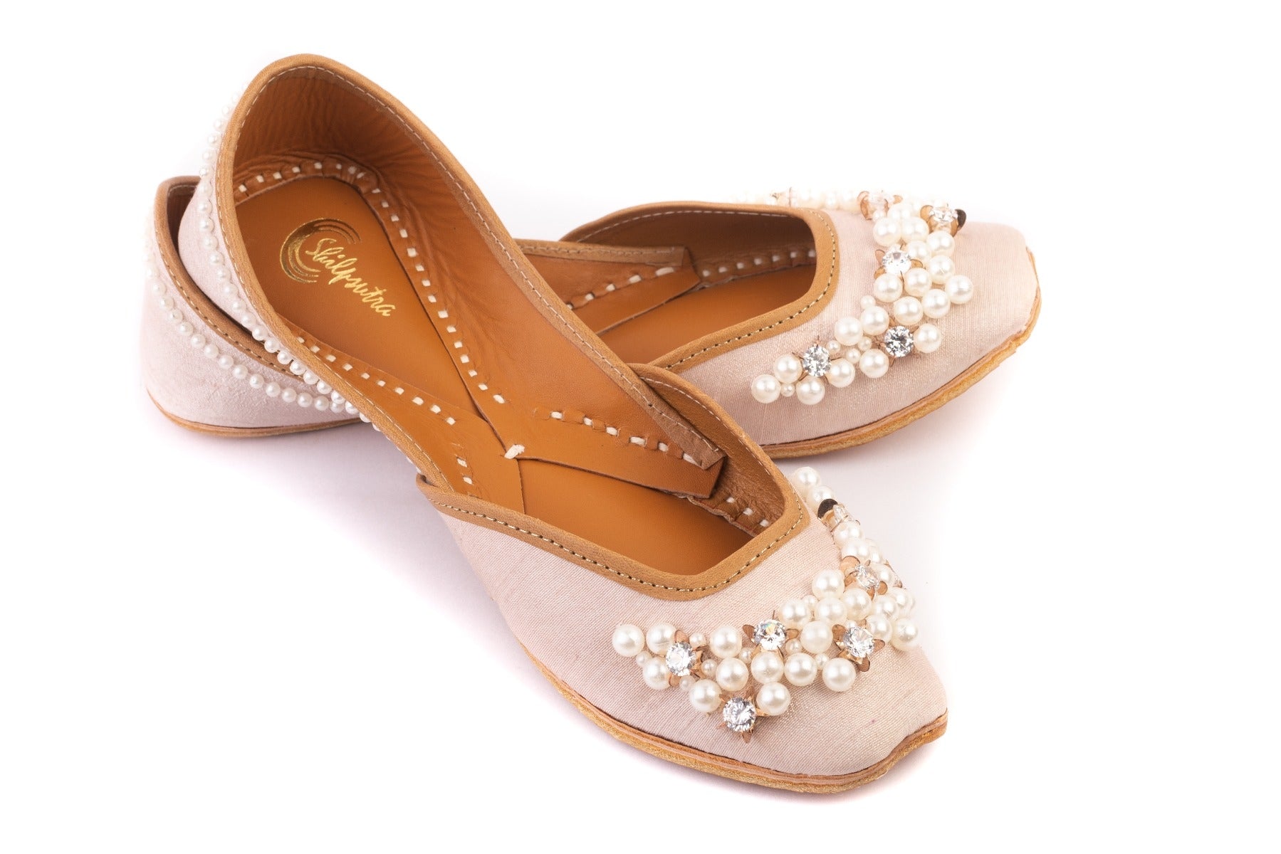 Beige Color Designer Peral Studded Designer Ladies Jutti