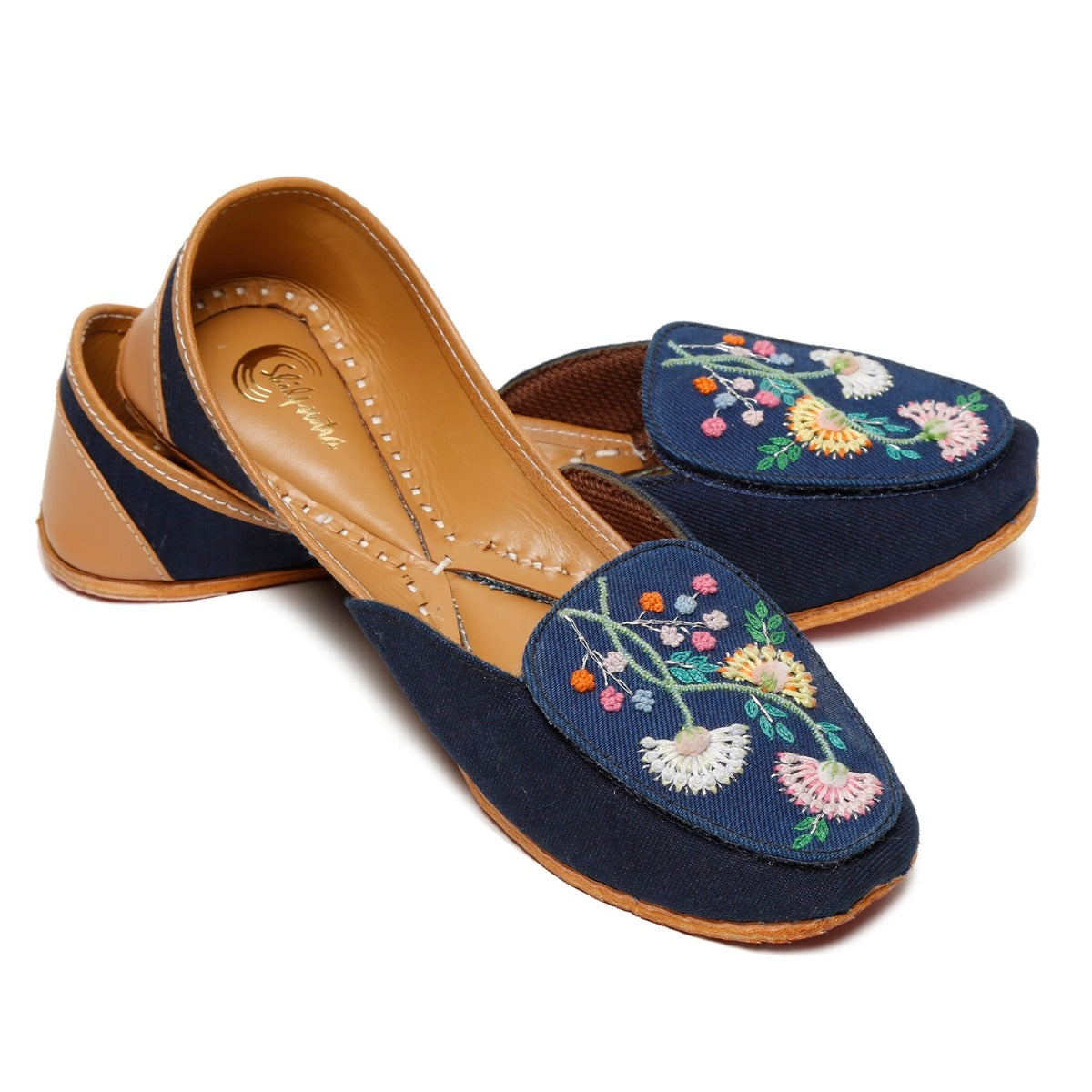 Floral Embroidered denim Ladies Lofar Casual Shoes 