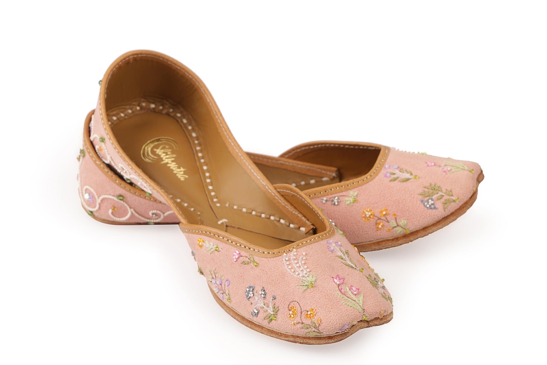 Multicolor Floral Embroidered Pink Color Jutti 