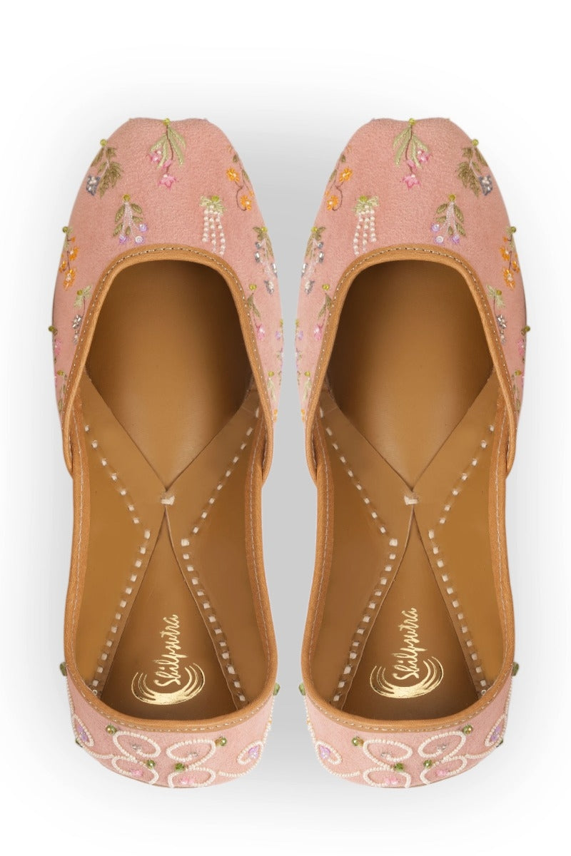Multicolor Floral Embroidered Pink Color Jutti 