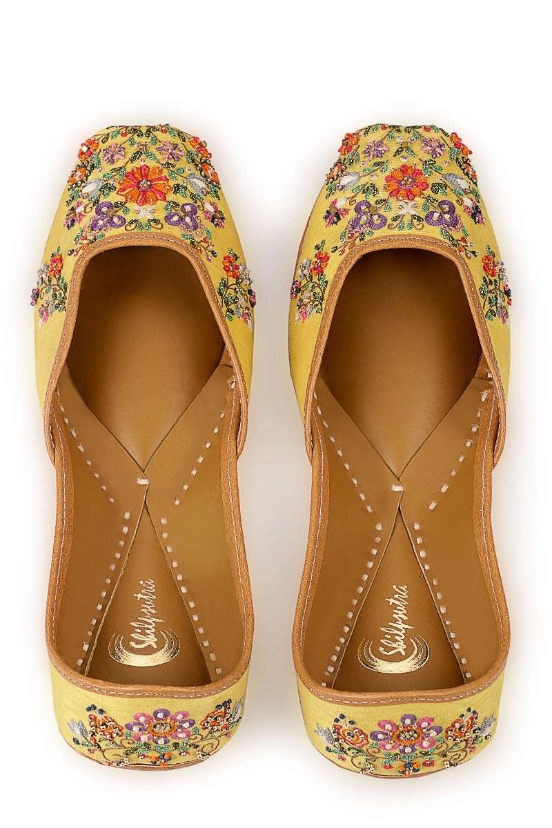 Multicolor Floral Embroidered Yellow Color Ladies Jutti 