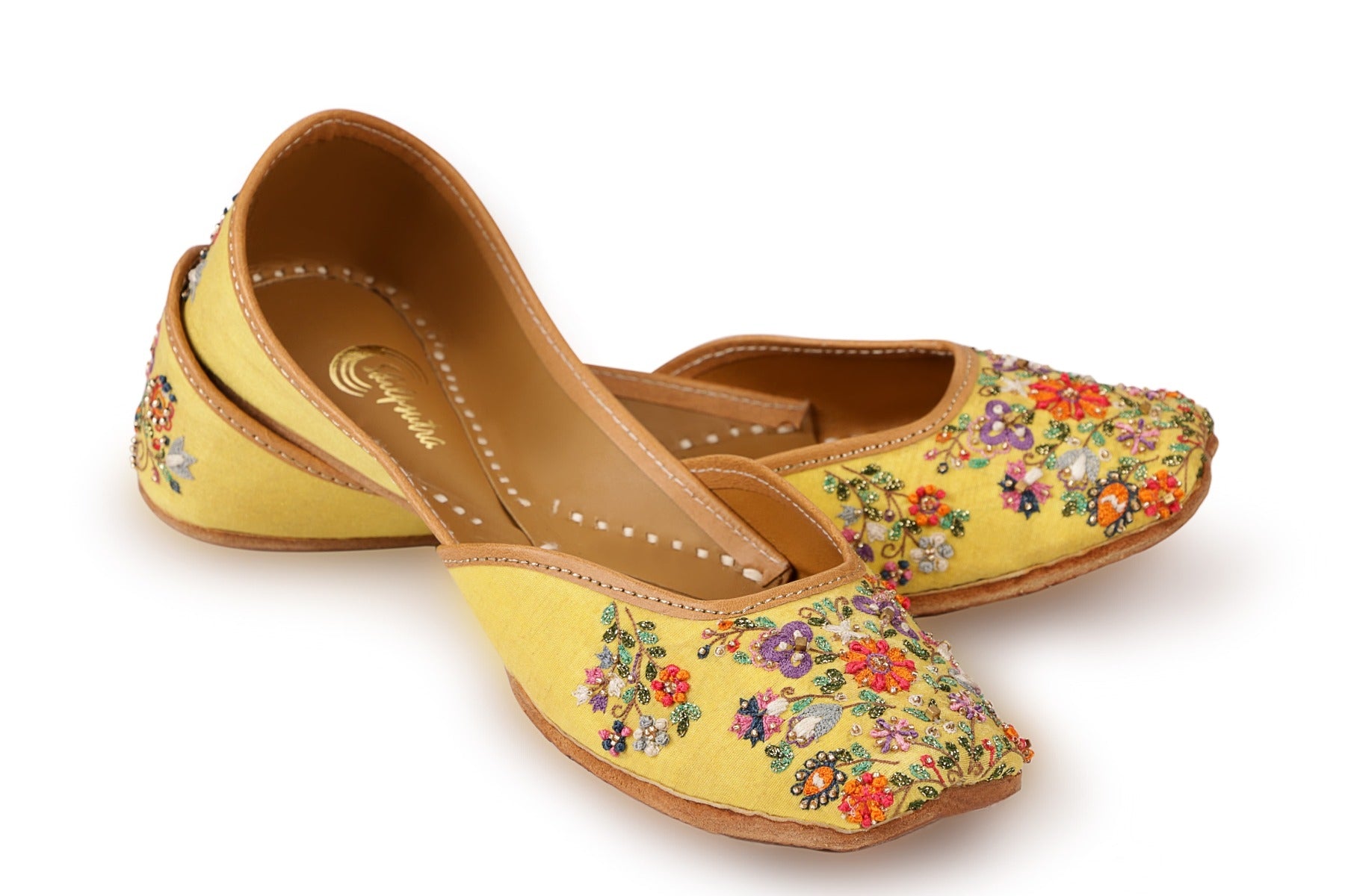Multicolor Floral Embroidered Yellow Color Ladies Jutti 
