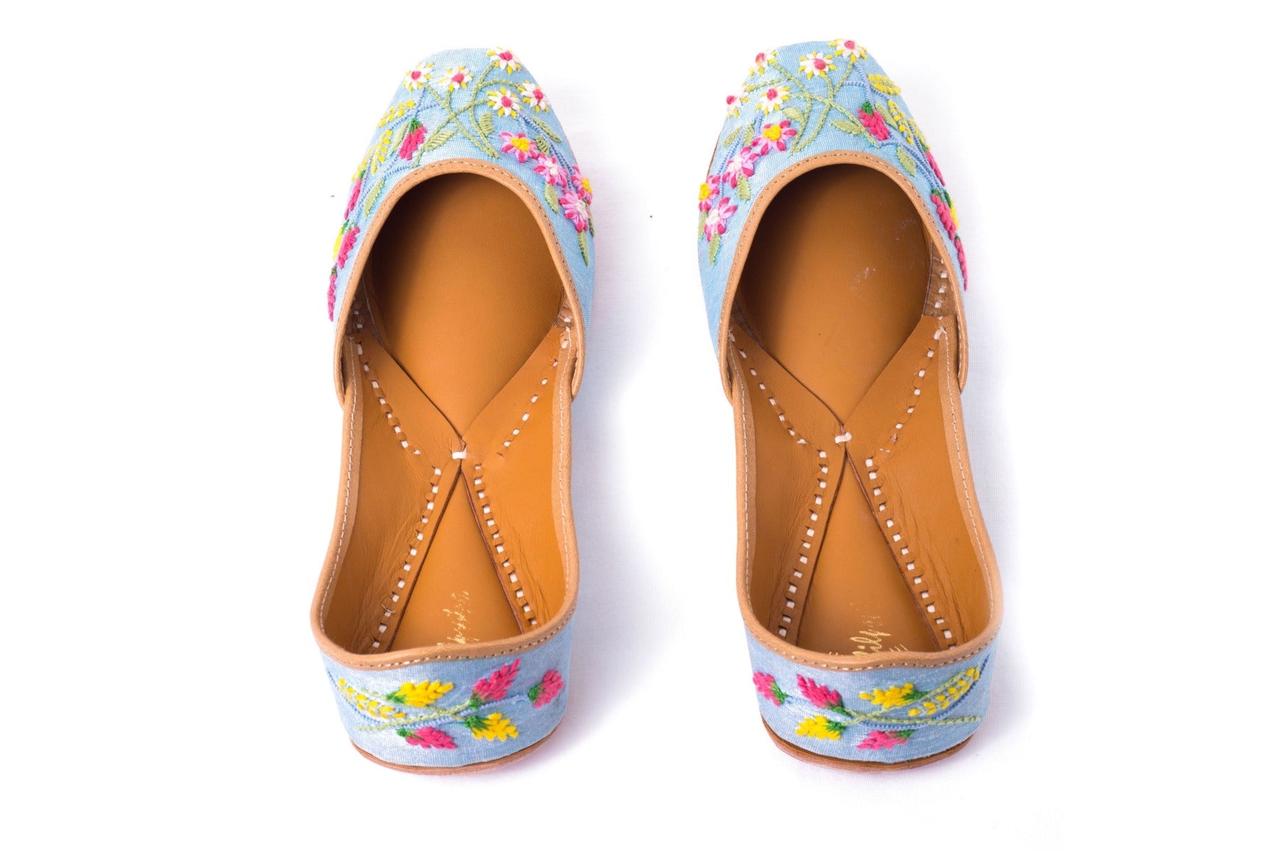 Multicolor floral Hand Embroidered Blue Color Ladies Juti