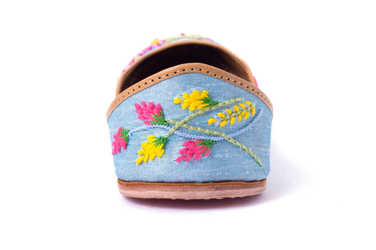 Multicolor floral Hand Embroidered Blue Color Ladies Juti