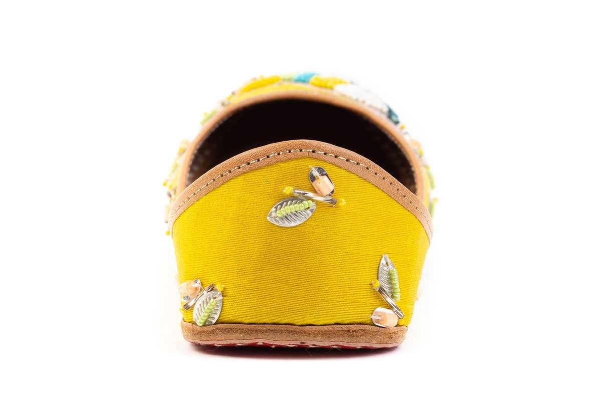 Yellow Color 3D Embroidered Designer Ladies Punjabi Bird crafted on Jutti