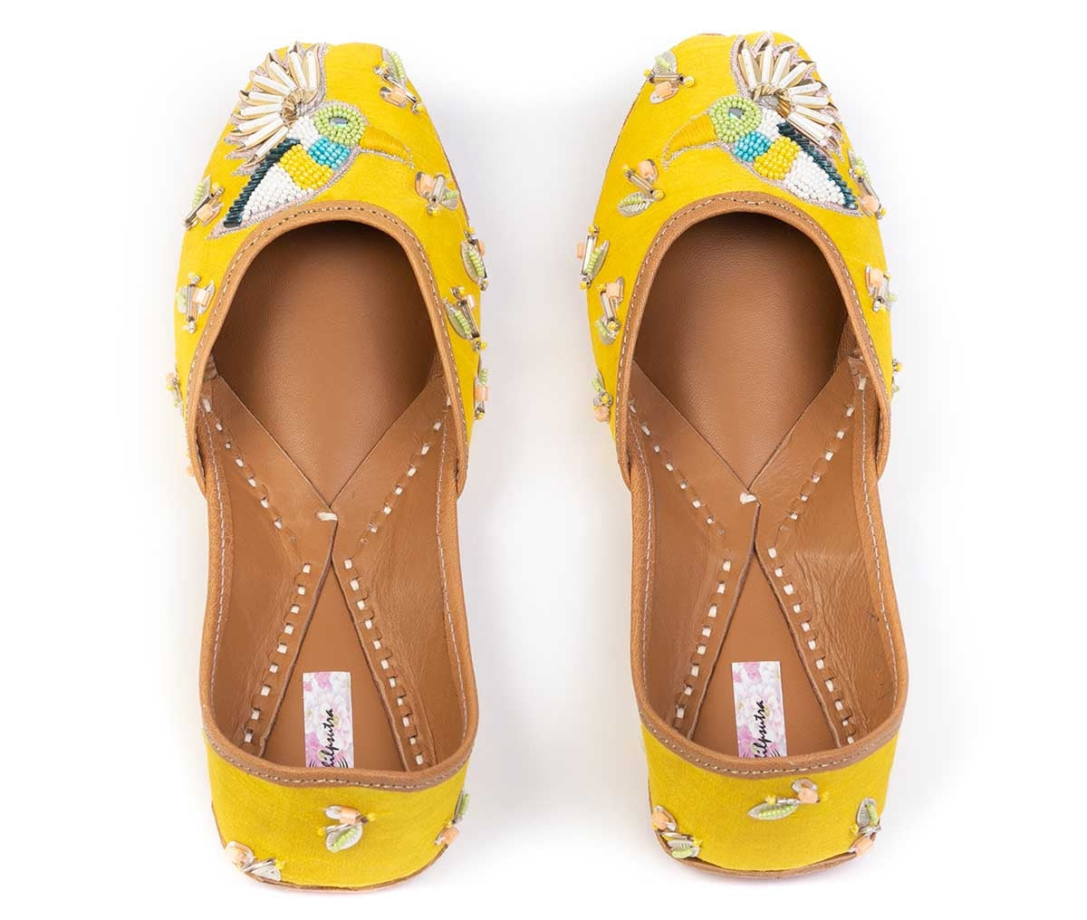 Yellow Color 3D Embroidered Designer Ladies Punjabi Bird crafted on Jutti